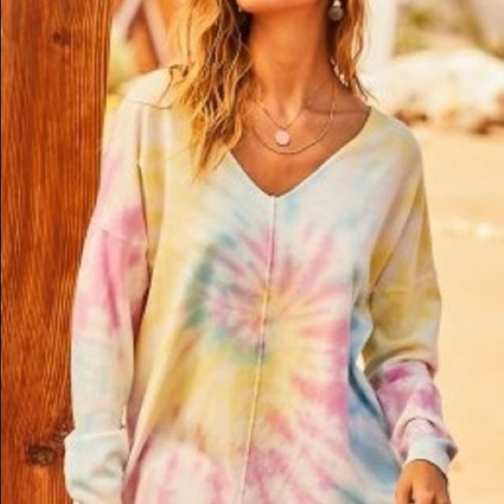 🍭 SPIRAL SWIRL MULTI COLORED TIE DYE SWEATER - Picture 5 of 5